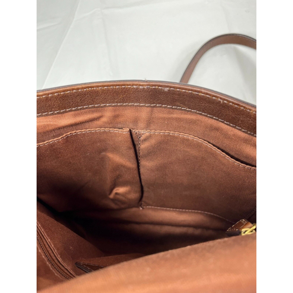 FOSSIL Brown Cowhide Leather Turn Lock Croc Embossed Crossbody Bag - Picture 3 of 12